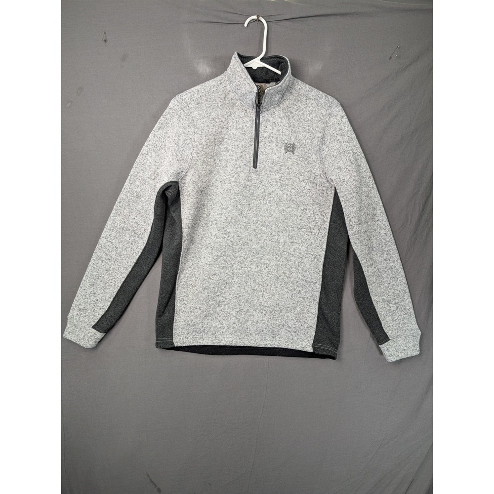 Cinch Mens XS Quarter Zip Sweater Fleece Pullover Gray Heather Mock Neck Logo
